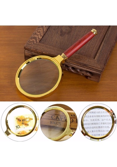 9 Cm Gold Dekoratif El Tipi Büyüteç 10x Büyütme 90mm Cerçeveli Tutma Saplı Okuma Tamir Büyüteçi 17cm