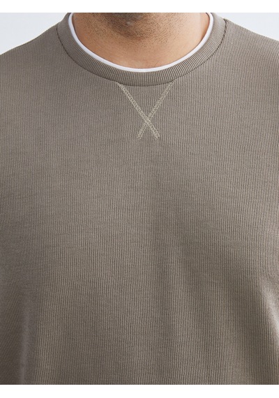Lcwaıkıkı Classic Kahverengi Büyük Beden Bisiklet Yaka Erkek Sweatshirt