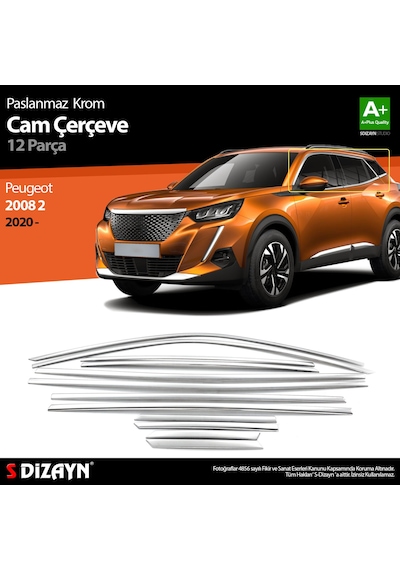 S-dizayn Peugeot 2008 2 Krom Cam Çerçevesi 12 Prç 2020-2023 A+ Kalite