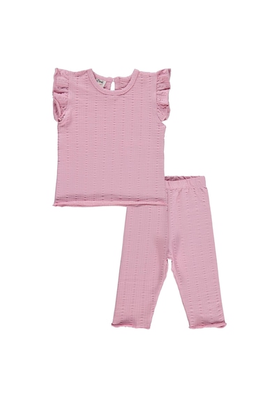Civil Baby Çizgi Raporlu Papatya Düğmeli 6-18 Ay Takım - Pembe