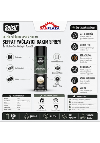 Selsil Silikon Sprey 500 Ml Şeffaf Yağlayıcı Su İtici Ve Ses Önleyici Bakım Spreyi 5 Adet