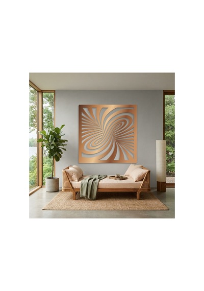 Optik İllüzyon Metal Duvar Tablosu - Metal Duvar Sanatı - Duvar Dekoru - 50 X 50 Cm Bronz