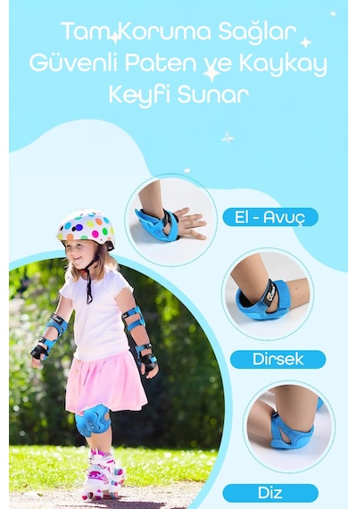 6'lı Yüksek Koruma 3-12 Yaş Paten Scooter Bisiklet Kaykay Diz Dirsek El Koruma Koruyucu Seti Pembe Pembe