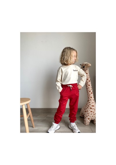 Heyadventure Erkek / Kız Çocuk Cepli Jogger Eşofman Altı Paçası Lastikli Kırmızı Kırmızı