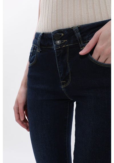 Kadın Çift Düğmeli Düz Jean Pantolon Çok Renkli