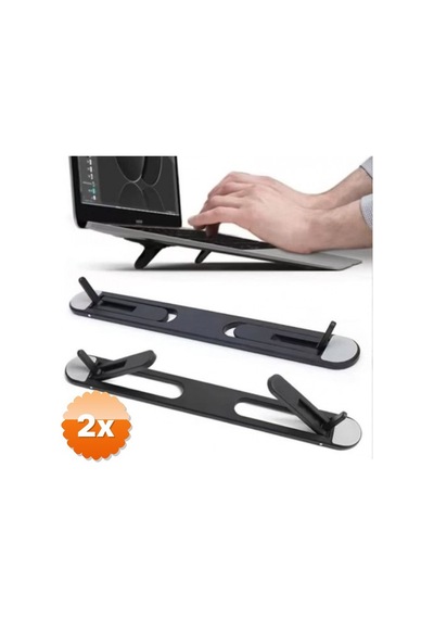 2 Adet Siyah 2 Kademeli Katlanabilir Ve Yapışkanlı Laptop Standı