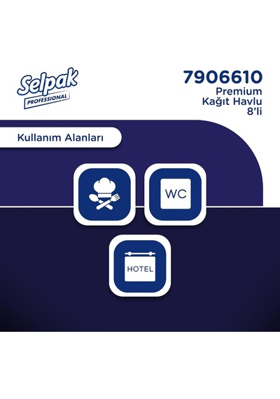Premium Havlu Kağıt, 8 Rulo Açık Mavi - Beyaz