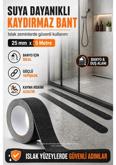 Kaydırmaz Bant 25 Mm X 5 Metre, Pütürlü Yüzeyli Güçlü Yapışkanlı Merdiven Banyo Rampa Zemin Güvenlik