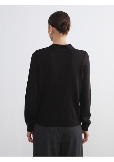 Lcw Comfort Siyah Polo Yaka Kadın Triko Kazak