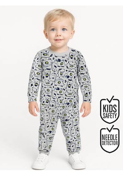 Süper Dino Erkek Bebek Gri Pijama Takımı