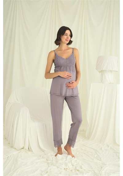 Majeur Dantelli Hamile Lohusa 3 Lü Pijama Takımı