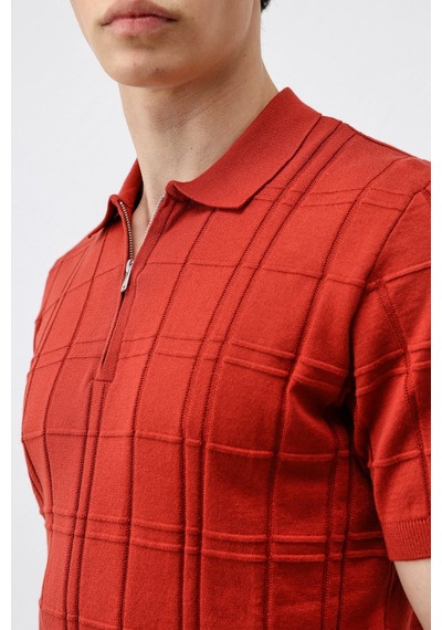 Antioch Kareli Desenli Erkek Triko T-shirt Kırmızı