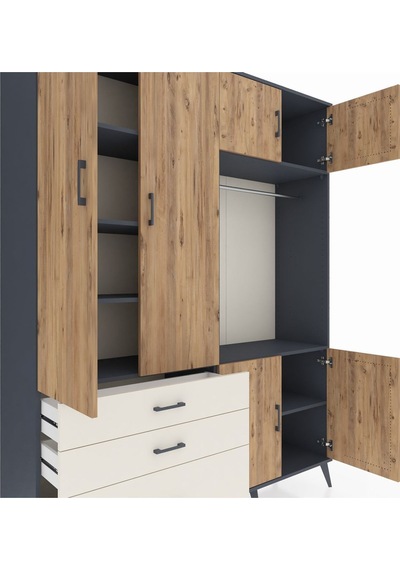 Hyperion Gardrop 7 Raflı 3 Çekmeceli Tek Askılı 176x44x221 Antrasit-çam/aytaşı Çam/aytaşı Hyperion Gardrop 7 Raflı 3 Çekmeceli Tek Askılı 176x44x221 Antrasit-çam/aytaşı Çam/aytaşı