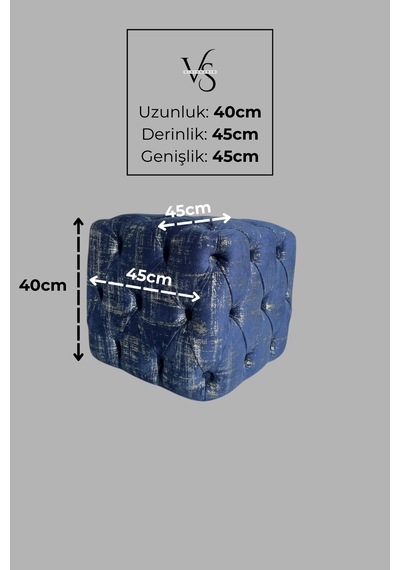 Küp Puf - Best İthal Kadife Babyface Kumaş Varak Baskı - Modern Ve Şık Dekoratif Puf&bench Lacivert