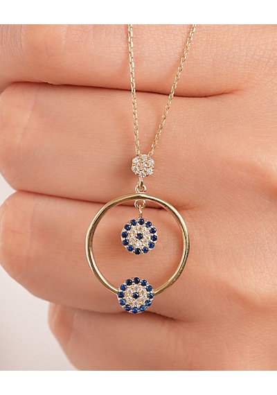 Debora Jewelry 14 Ayar Altın Nazar Boncuklu Çift Göz Kolye
