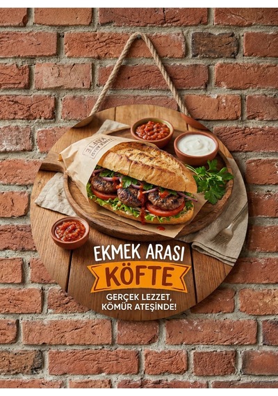 Mayeka Ekmek Arası Köfte Temalı Büfeler Cafeler Köfteciler İçin Ahşap Duvar Kapı Dekoratif Süs Tablo 9