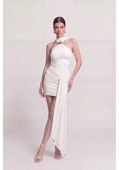 Holly Lolly Halter Yaka Aksesuarlı Mini Lilian Elbise Beyaz
