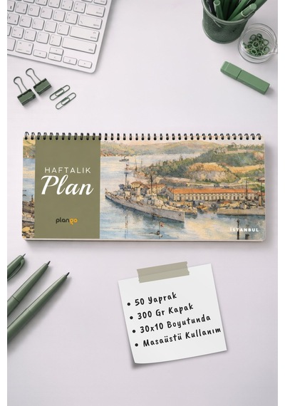 Tarihsiz Spiralli Haftalık Masaüstü Planlayıcı - İstanbul - 10x30 Cm Plango Turkuaz