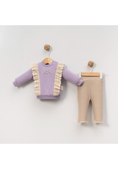 Çakar Bebe 6-18 Aylık Güllü Nakışlı 2li Takım -8035155 - Lila Lila