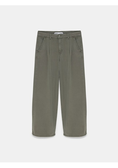 Dilvin 72319 Pileli Dökümlü Kumaş Pantolon-haki