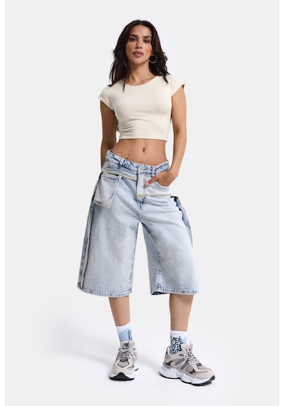 Itsbasic Kadın Ice 4s6-3 Maxi Baggy Bermuda Tasarım Denim Jort Ice Rengi