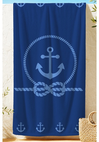 Çapa Denizci Marine Plaj Havlusu - Lacivert Halat Motifli Modern Hızlı Kuruyan Mikrofiber Havlu Çok Renkli