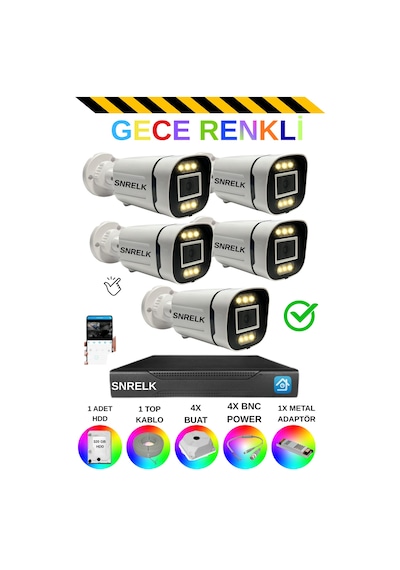 Snrelk Sencrom Hama 5'li 1080p Full Hd Gece Renkli 320 Gb Güvenlik Kamerası Set