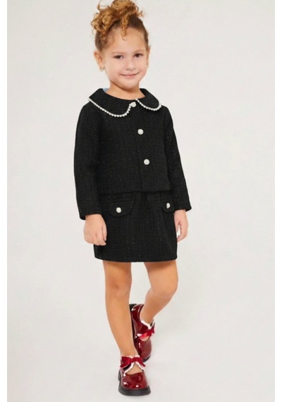 My Kids Wear Kız Çocuk Bayramlık İnci Detaylı Tüvit Takım 12547 Siyah