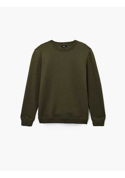 Koton Regular Fit Uzun Kollu Dokulu Bisiklet Yaka Sweatshirt Haki 6wam70190mk