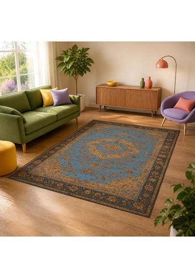 Kartela Halı Novi Halı Jüt Taban Dokuma Halı Mavi - 100 X 150 Cm