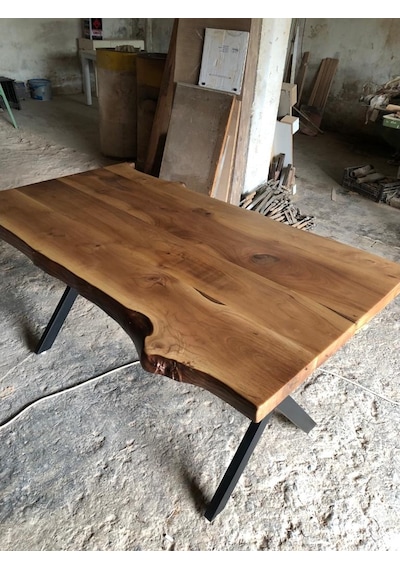 Bintaşmobilya Naturel Doğal Kenar Ceviz Ağacı Kütük Masa Ölçüsü 160X85.Cm