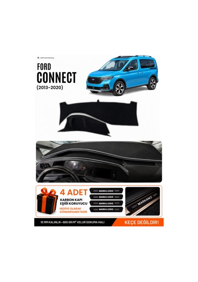 Ford Tourneo Connect 2023-2026 Uyumlu Torpido Örtüsü, Torpido Kılıfı - Siyah-gri - Fo024