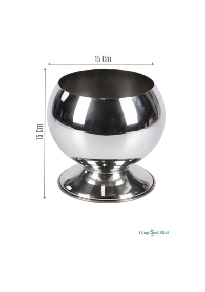 Yapay Çiçek Sitesi Metal Dekoratif Küre Saksı 15 Cm Gümüş