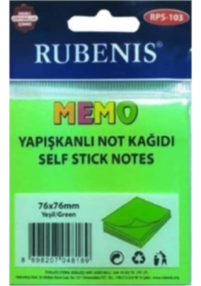 Memo Yapışkanlı Not Kağıdı 76x76mm Yeşil - 3 Adet