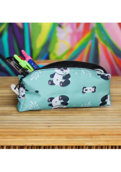 Yeşil Panda Desenli Tatlı Kalemlik - Okul Kalemliği-makyaj Çantası