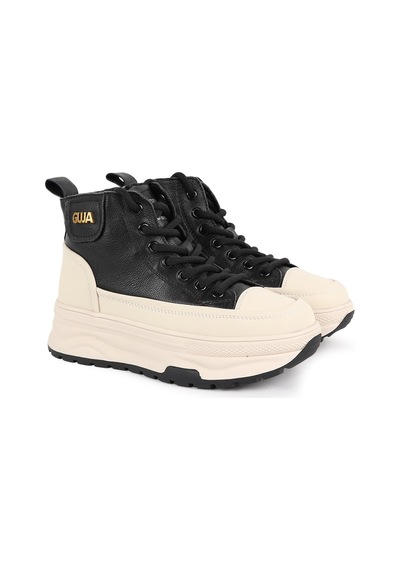 Guja Kadın Bot 336-1 Kahverengi Bej Garnili Bağcıklı Yüksek Kalın Platform Taban Rahat Günlük Kışlık Sneaker Bootie Siyah