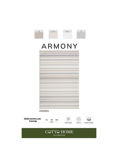 Armony Ar009a Modern Halı Desenli Akrilik Pamuk Taban Tozu Az Salon Halısı Yatak Odası Koridor Beyaz