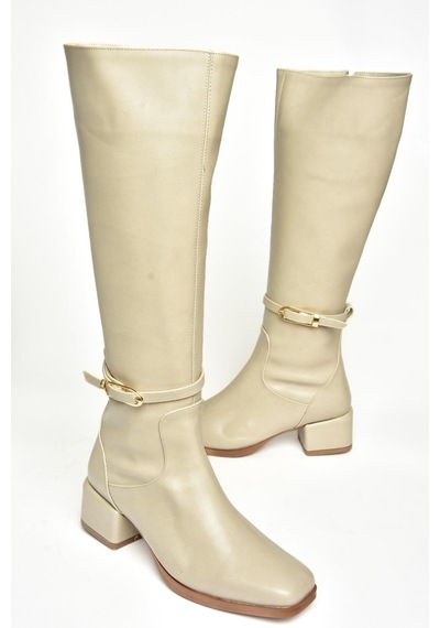 Fox Shoes T590142609 Bej Kalın Topuklu Kadın Çizme Bej