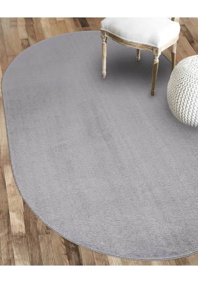 Vl Oval Comfort Overloklu Peluş Yolluk Açık Gri Oval Gri Saçaksız