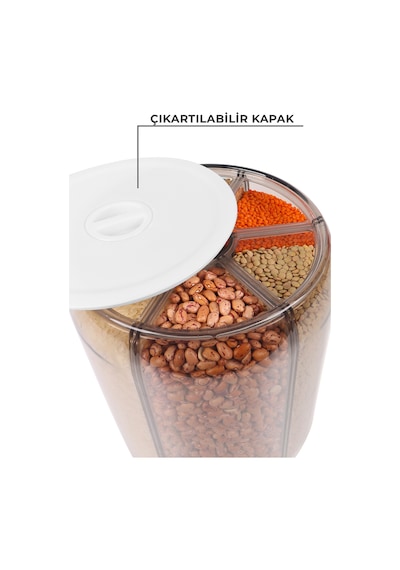10 Kg Kapasiteli Gıda Ve Bakliyat, Organizeri 360 Derece Dönebilen, Baharat Kaşığı Ve Nihale Hediye Beyaz
