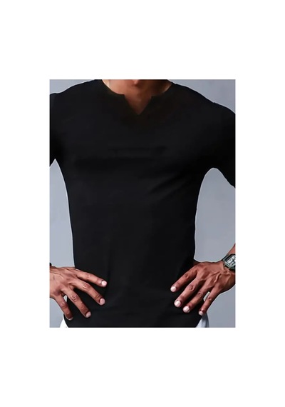 Butik İstanbul Erkek Kısa Kollu V Yaka Süprem T-shirt Siyah