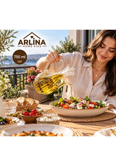 750 Ml Çizgili İbrik Model Cam Yağlık Şeffaf