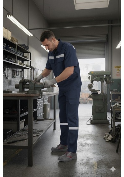 Erkek 7/7 Gabardin Kışlık Kargo Cepli İş Pantolonu Lacivert