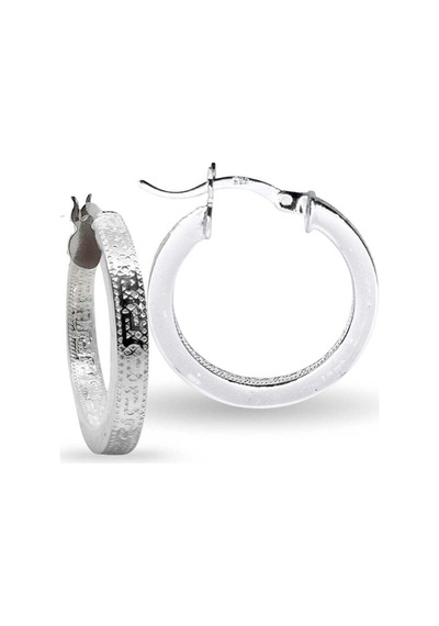 Oya Silver Grek Desenli Yuvarlak Gümüş Kadın Halka Küpe 2.2x2.2 Cm