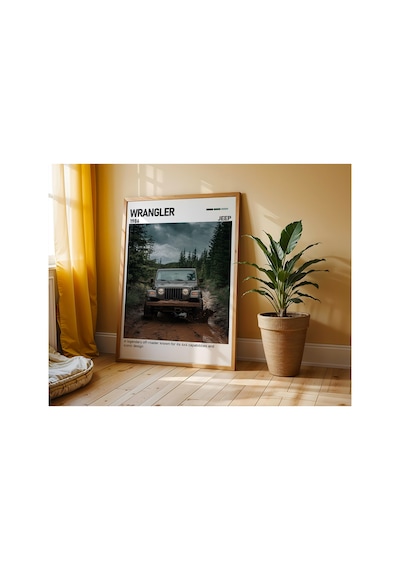 Jeep Wrangler Ahşap Çerçeveli Poster Tablo Off-road Özgürlüğü Ahşap 01