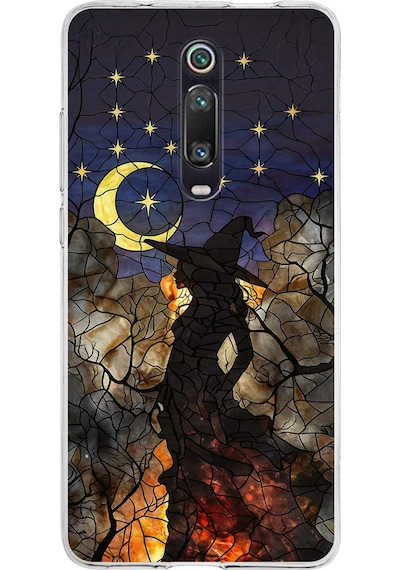 Printify Xiaomi Mi 9t İle Uyumlu Vitray Cadı Saati Tasarımlı Şeffaf Silikon Kılıf Şeffaf