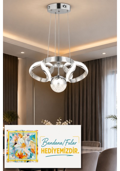 Çizgili Kasa Diana Power Led Avize Krom Modern Dekoratif Halka Tasarımlı Salon Ve Yemek Odası Aydınlatma 4180