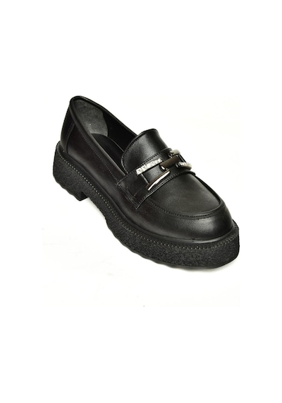 Fox Shoes T996198409 Siyah Kalın Tabanlı Makosen Kadın Ayakkabı Siyah-suni Deri Siyah