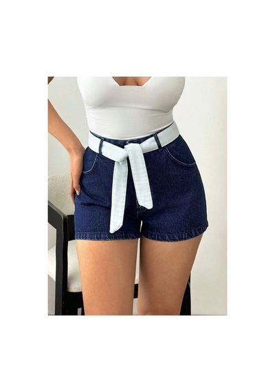 Kene Jeans Kuşak Kemerli Lacivert Kot Şort Lacivert