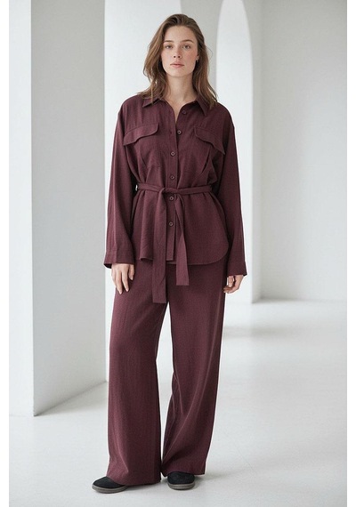 Seeh Bordo Uzun Kollu Oversize Kadın Takım Sh338 Standart